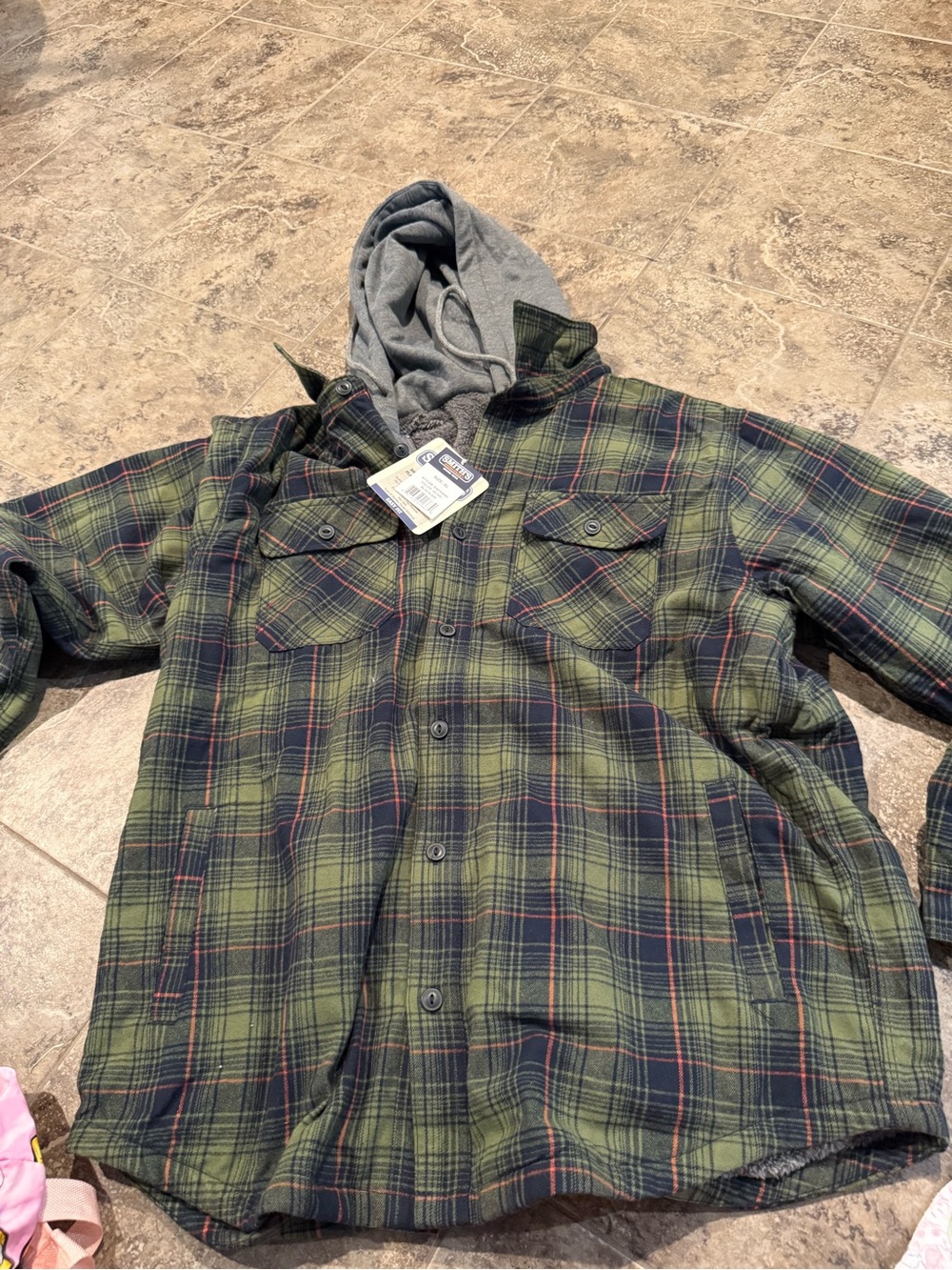 🍭SMITH Olive and Navy Plaid Hooded Flannel Jacket
